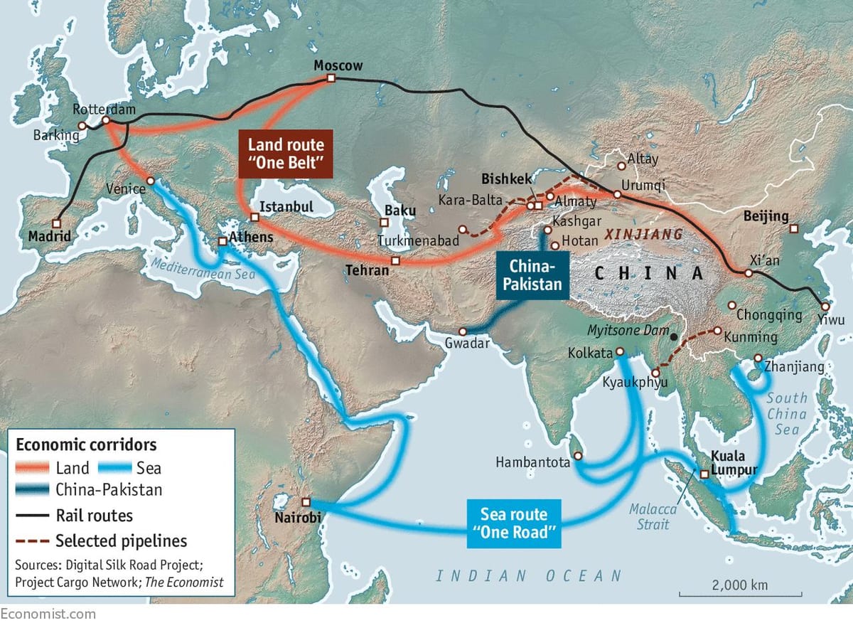 Čína silk road project mapě