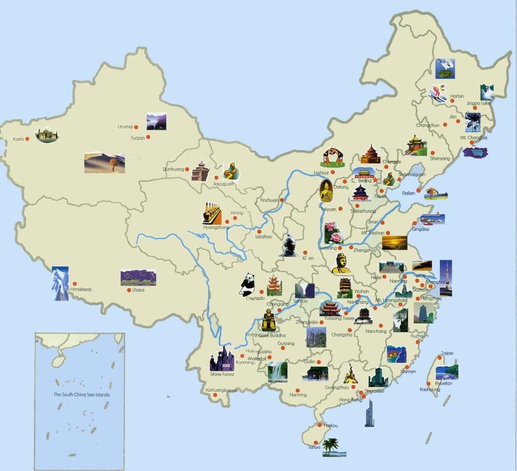 turistická mapa Číny