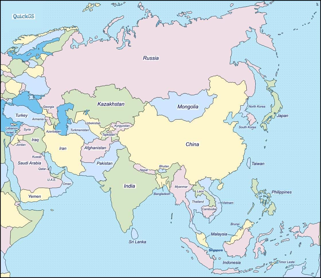 mapa Číny a sousedních zemí
