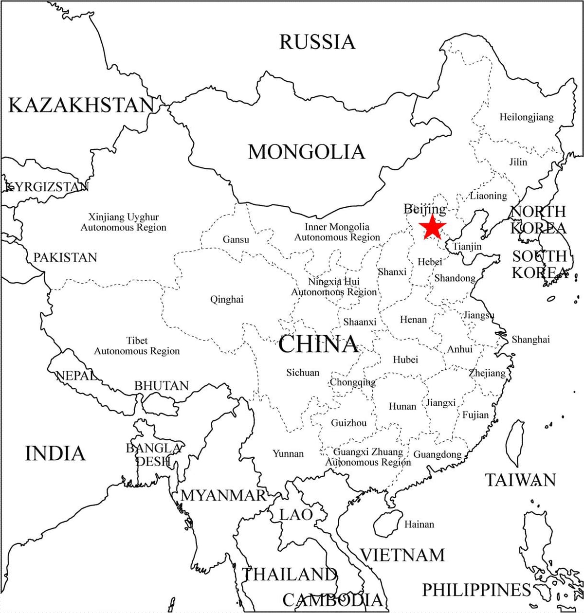 provincií Číny mapa