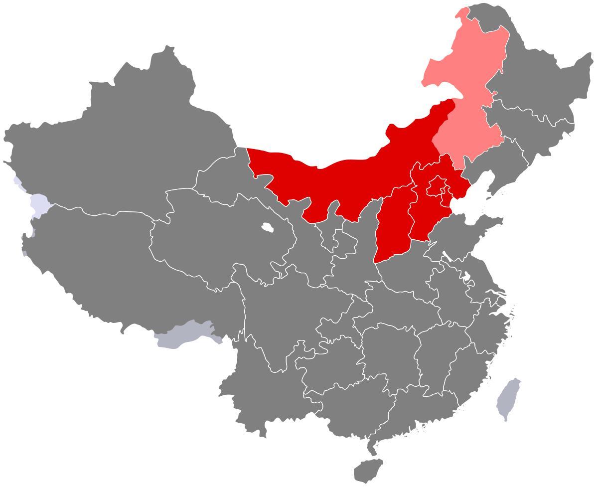 mapa severní Čína
