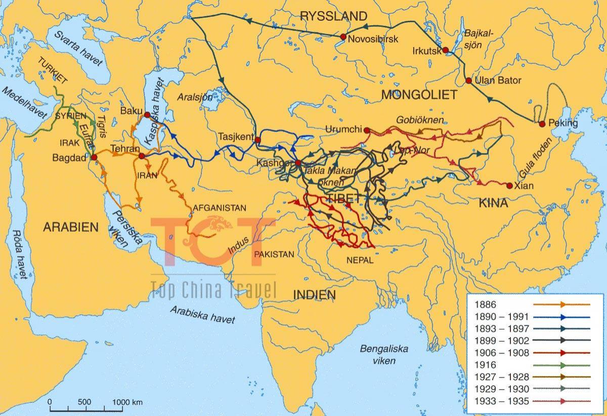 mapa silk road ve starověké Číně