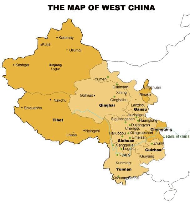 mapa západní Číně