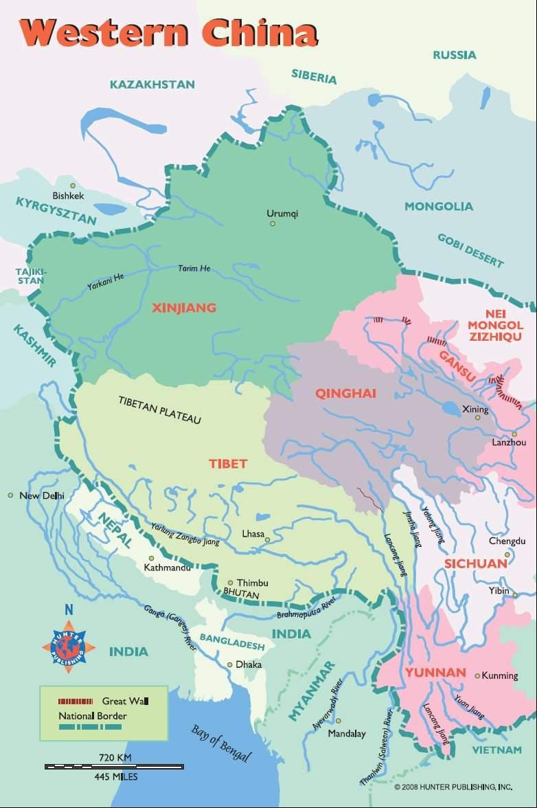 mapa západní Čína