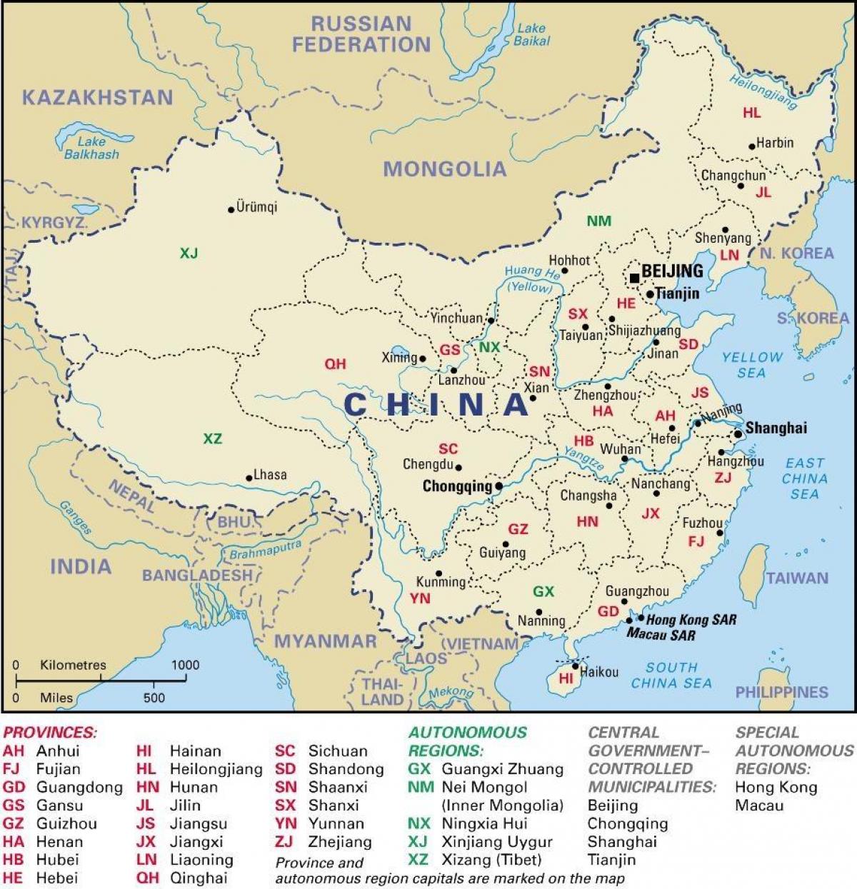 provincií Číny mapa