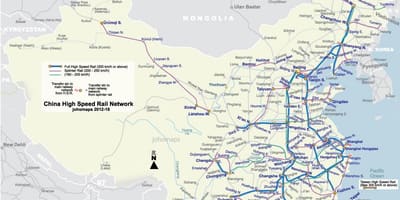 Vysokorychlostní železniční Číny mapa