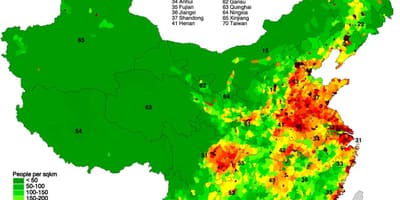 Rozložení obyvatelstva mapa Číny