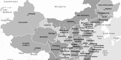 Mapa Číny černé a bílé