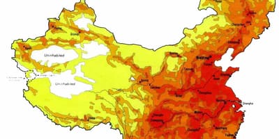 Hustota obyvatel Číny mapa
